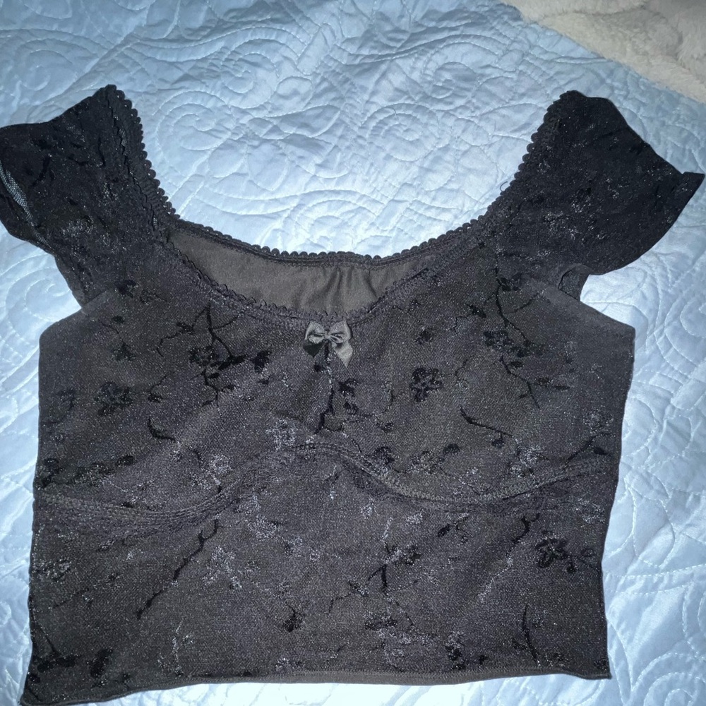 Shein black lace floral top